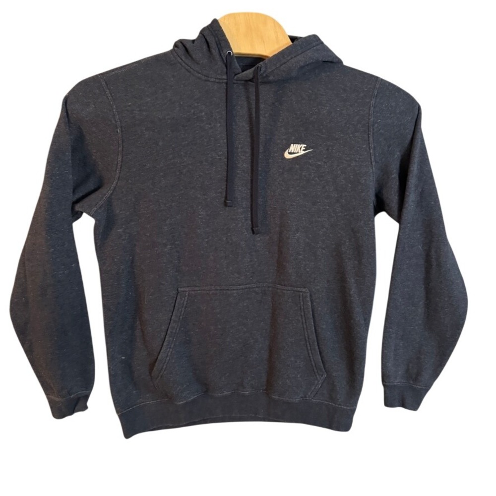 Nike Sportswear Club Fleece Hoodie Navy Blue Heather Pullover Mens Large Logo